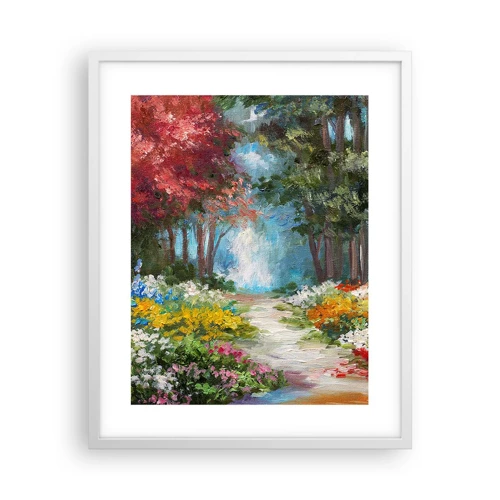 Plakát v bílém rámu - Lesní zahrada, květinový les - 40x50 cm