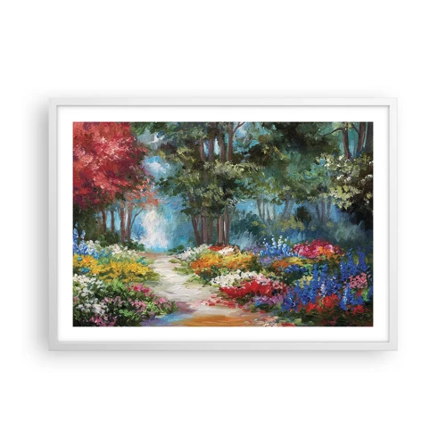 Plakát v bílém rámu - Lesní zahrada, květinový les - 70x50 cm