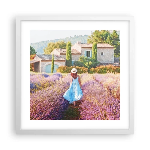 Plakát v bílém rámu - Levandulová dívka - 40x40 cm