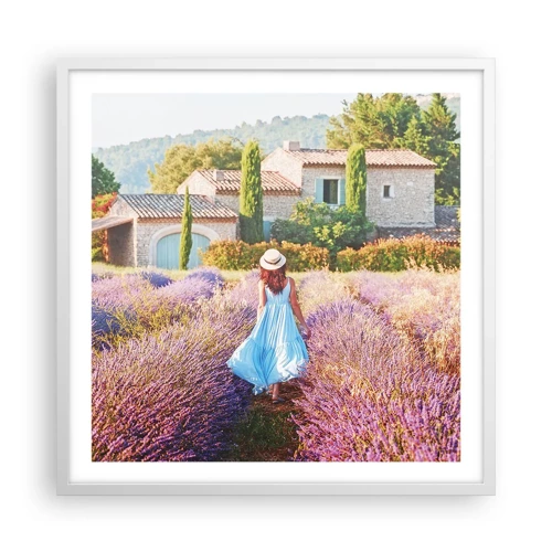Plakát v bílém rámu - Levandulová dívka - 60x60 cm