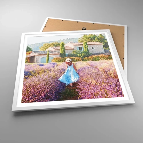 Plakát v bílém rámu - Levandulová dívka - 60x60 cm