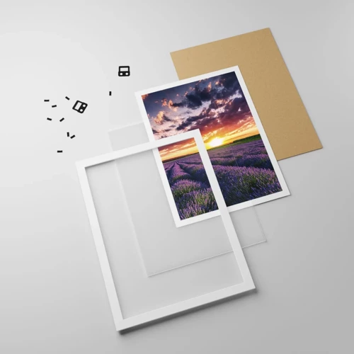 Plakát v bílém rámu - Levandulový svět - 40x50 cm