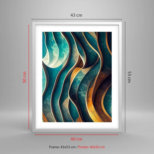 Plakát v bílém rámu - Meandry modré - 40x50 cm