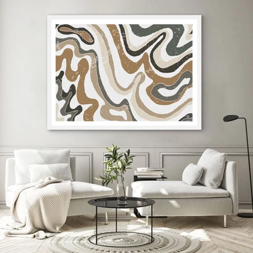 Plakát v bílém rámu - Meandry zemitých barev - 100x70 cm