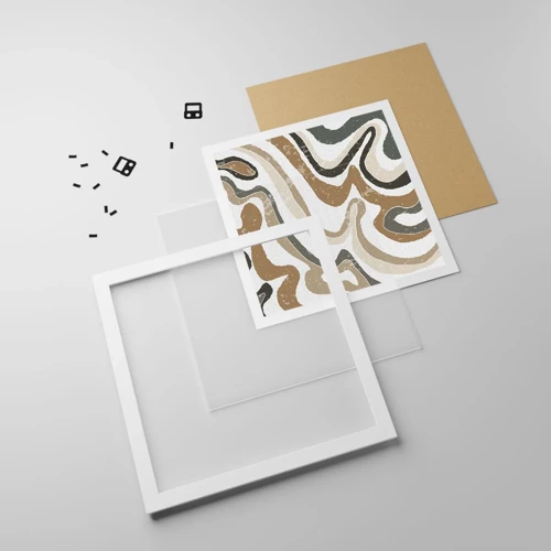 Plakát v bílém rámu - Meandry zemitých barev - 40x40 cm