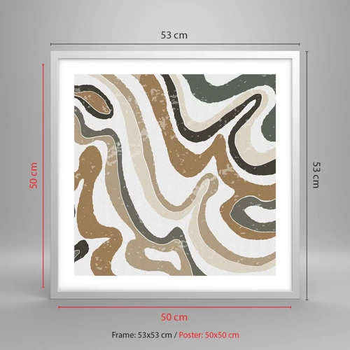 Plakát v bílém rámu - Meandry zemitých barev - 50x50 cm