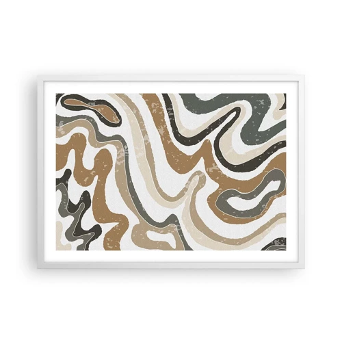 Plakát v bílém rámu - Meandry zemitých barev - 70x50 cm