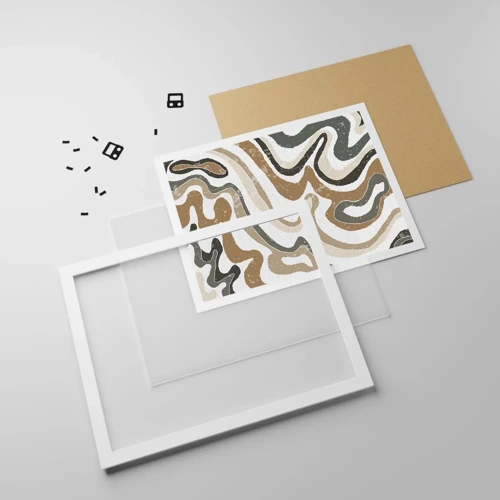 Plakát v bílém rámu - Meandry zemitých barev - 91x61 cm