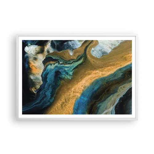 Plakát v bílém rámu - Modrá – žlutá – vzájemné vlivy - 100x70 cm
