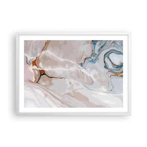 Plakát v bílém rámu - Modré meandry pod bílou - 70x50 cm