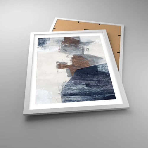 Plakát v bílém rámu - Modro-hnědé tvary - 40x50 cm