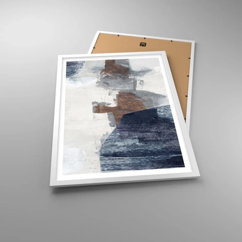 Plakát v bílém rámu - Modro-hnědé tvary - 50x70 cm
