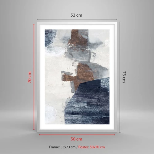 Plakát v bílém rámu - Modro-hnědé tvary - 50x70 cm