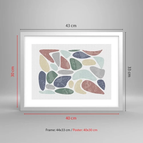Plakát v bílém rámu - Mozaika práškových barev - 40x30 cm