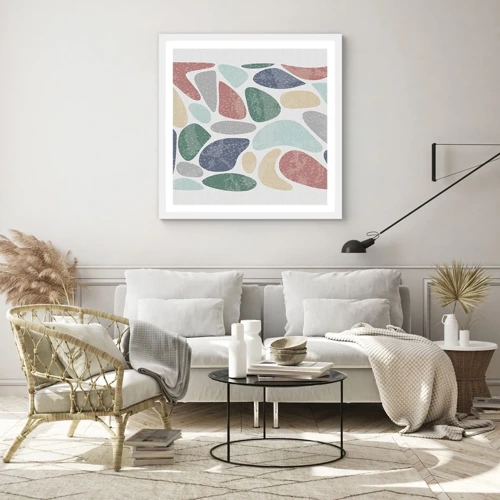 Plakát v bílém rámu - Mozaika práškových barev - 40x40 cm