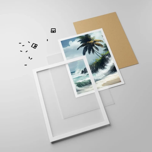 Plakát v bílém rámu - Na tropickém pobřeží - 61x91 cm
