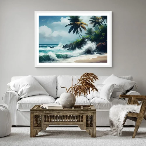 Plakát v bílém rámu - Na tropickém pobřeží - 70x50 cm
