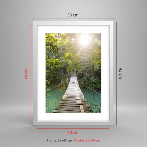 Plakát v bílém rámu - Nad azurovou vodou do azurového lesa - 30x40 cm
