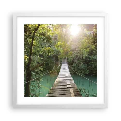 Plakát v bílém rámu - Nad azurovou vodou do azurového lesa - 40x40 cm