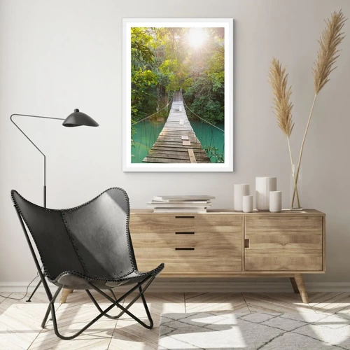 Plakát v bílém rámu - Nad azurovou vodou do azurového lesa - 40x50 cm