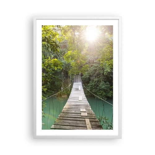 Plakát v bílém rámu - Nad azurovou vodou do azurového lesa - 50x70 cm