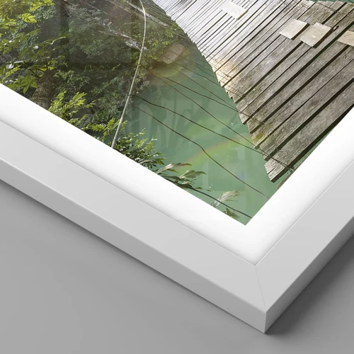 Plakát v bílém rámu - Nad azurovou vodou do azurového lesa - 70x50 cm