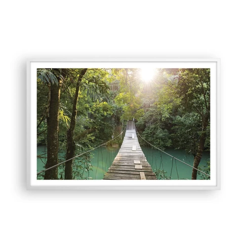 Plakát v bílém rámu - Nad azurovou vodou do azurového lesa - 91x61 cm