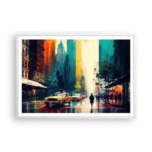 Plakát v bílém rámu - New York – tady je i déšť barevný - 100x70 cm