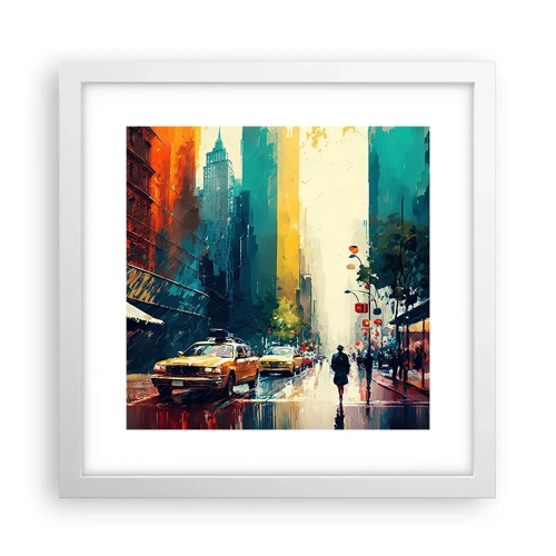 Plakát v bílém rámu - New York – tady je i déšť barevný - 30x30 cm