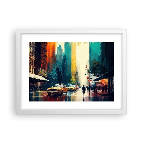 Plakát v bílém rámu - New York – tady je i déšť barevný - 40x30 cm