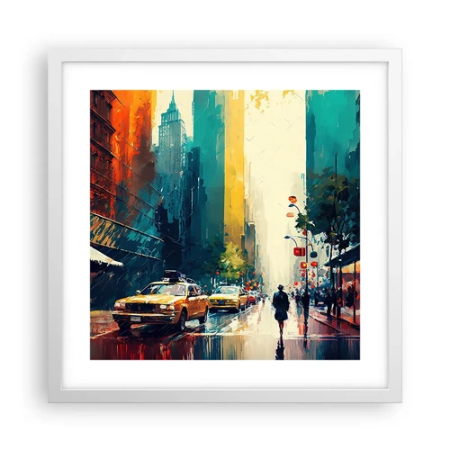 Plakát v bílém rámu - New York – tady je i déšť barevný - 40x40 cm