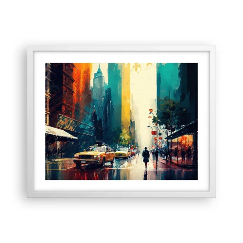 Plakát v bílém rámu - New York – tady je i déšť barevný - 50x40 cm