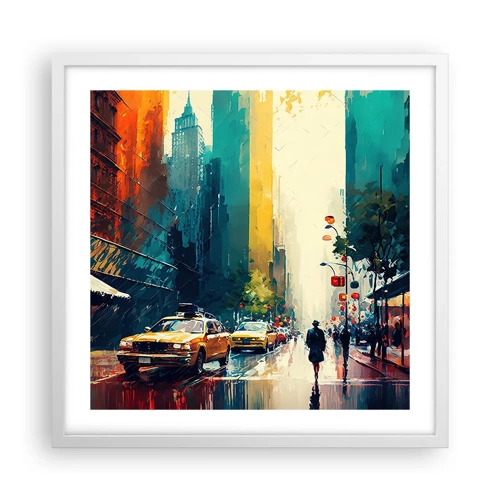 Plakát v bílém rámu - New York – tady je i déšť barevný - 50x50 cm