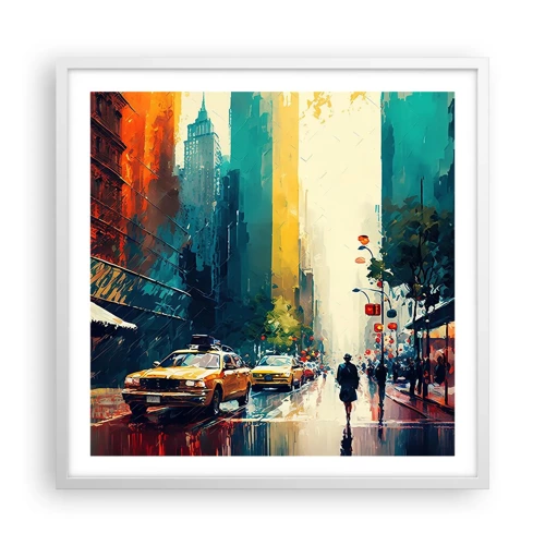 Plakát v bílém rámu - New York – tady je i déšť barevný - 60x60 cm