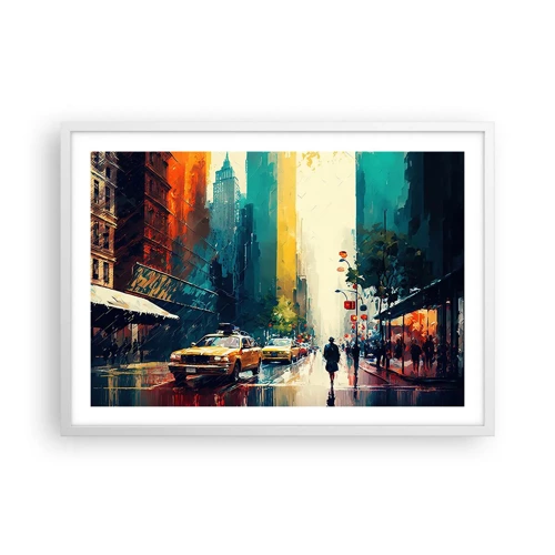 Plakát v bílém rámu - New York – tady je i déšť barevný - 70x50 cm