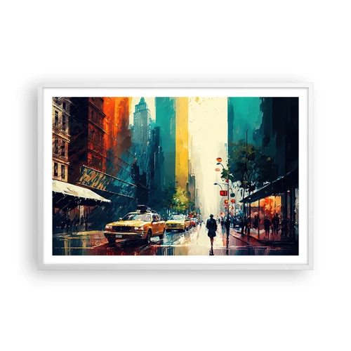Plakát v bílém rámu - New York – tady je i déšť barevný - 91x61 cm