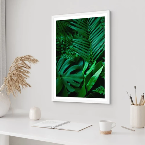 Plakát v bílém rámu - Objaté v zeleni - 50x70 cm