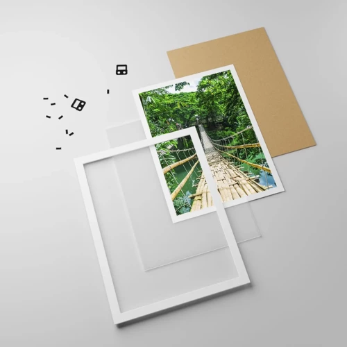 Plakát v bílém rámu - Opičí most nad zelení - 50x70 cm