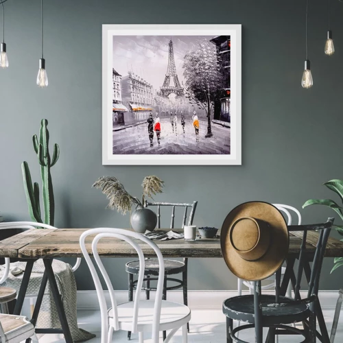 Plakát v bílém rámu - Pařížská procházka - 40x40 cm