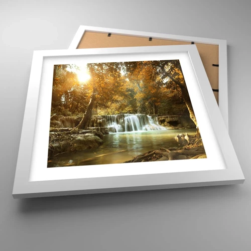 Plakát v bílém rámu - Parkový vodopád - 30x30 cm