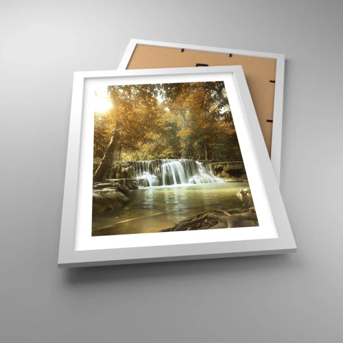 Plakát v bílém rámu - Parkový vodopád - 30x40 cm