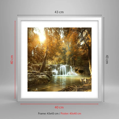 Plakát v bílém rámu - Parkový vodopád - 40x40 cm