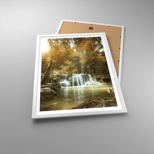 Plakát v bílém rámu - Parkový vodopád - 50x70 cm