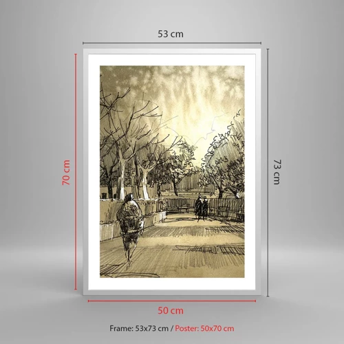 Plakát v bílém rámu - Pírkem zastavený okamžik - 50x70 cm