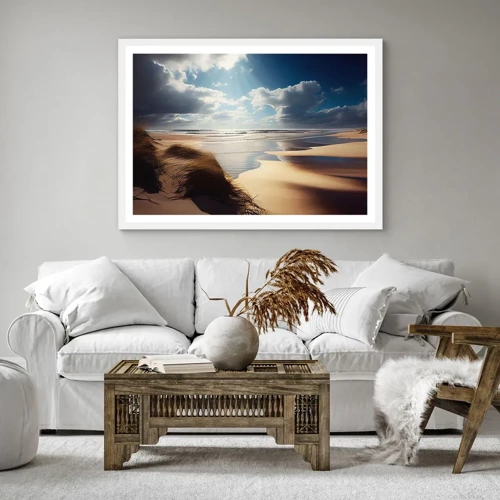 Plakát v bílém rámu - Pláž, divoká pláž - 50x40 cm