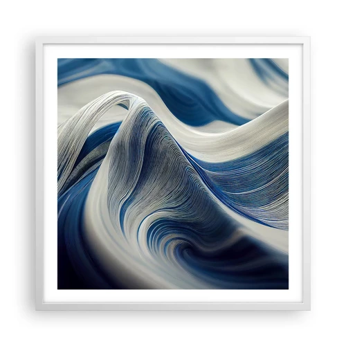 Plakát v bílém rámu - Plynulost modré a bílé - 60x60 cm