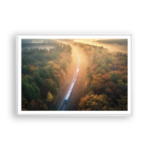 Plakát v bílém rámu - Podzimní cesta - 100x70 cm