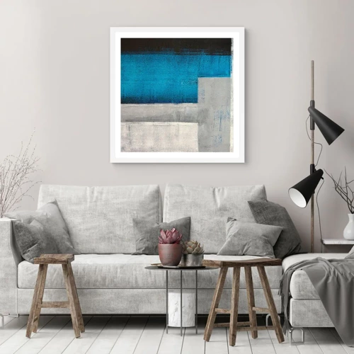 Plakát v bílém rámu - Poetická kompozice šedé a modré - 30x30 cm