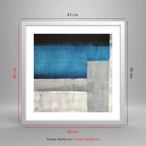 Plakát v bílém rámu - Poetická kompozice šedé a modré - 40x40 cm
