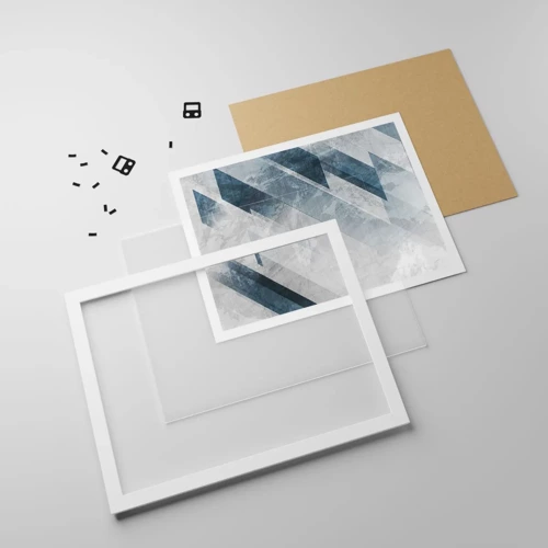 Plakát v bílém rámu - Prostorová kompozice – pohyb šedé - 50x40 cm